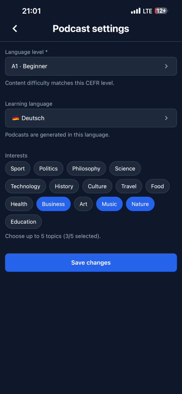 LinguPods podcast reading view